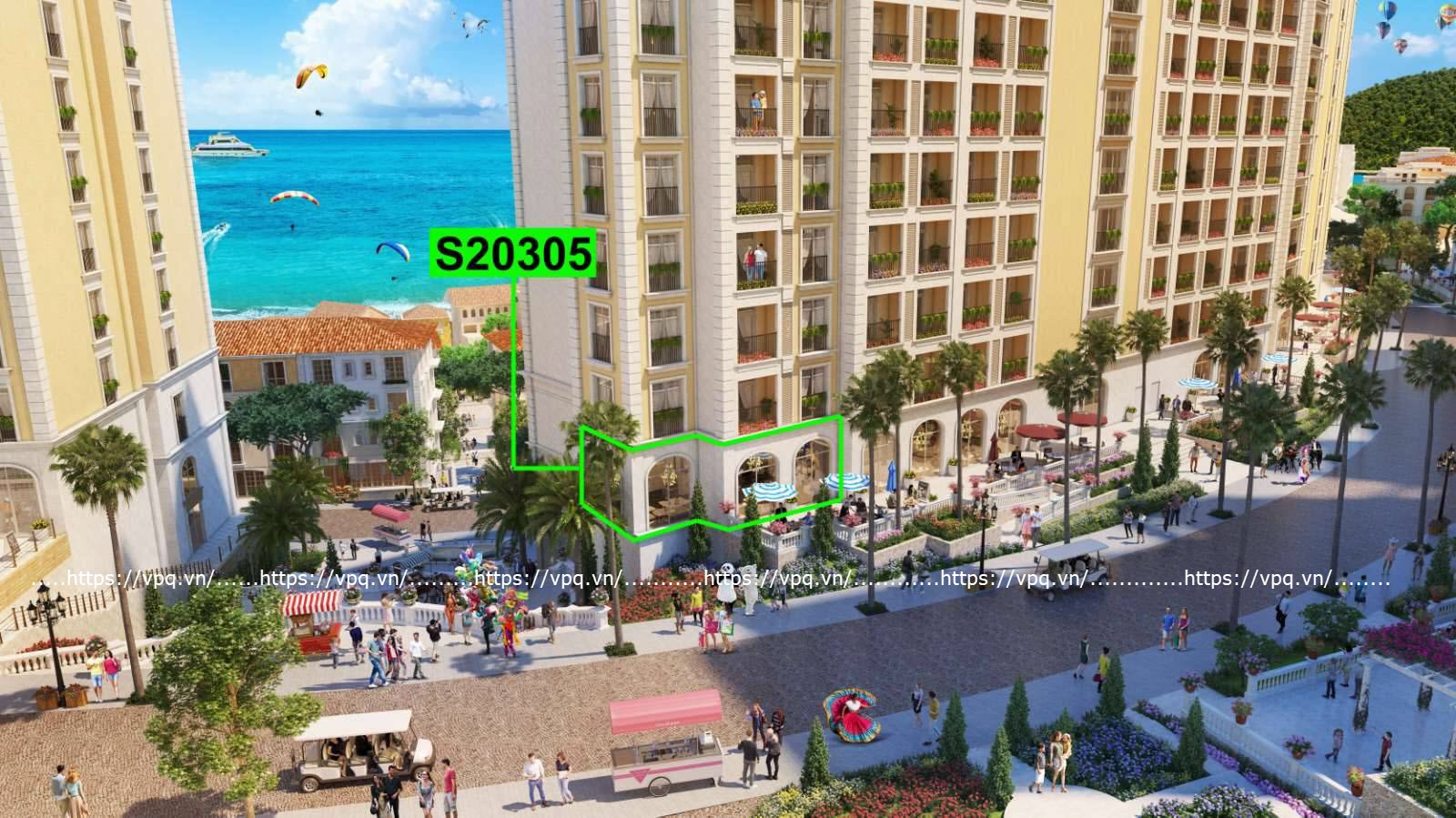 Vị trí căn hộ khối đế S20305 hướng ra biển