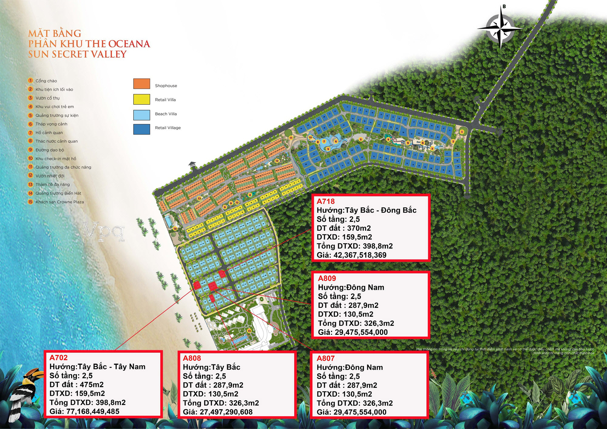 Quỹ căn Beach Villa trên mặt bằng phân khu The Ocean Sun Secret Valley
