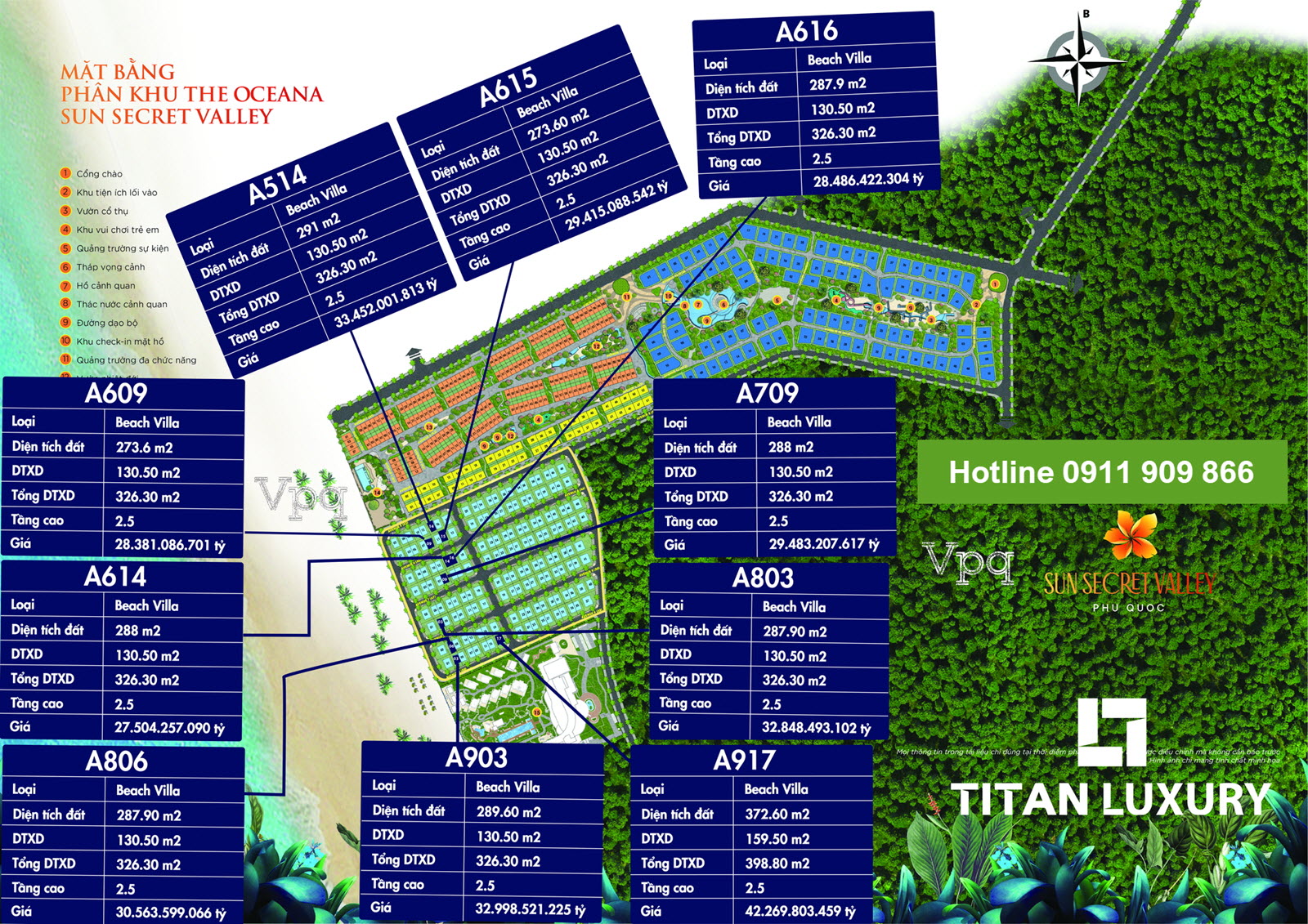 Giá Beachh Villa một số căn điển hình trên mặt bằng The Oceana Sun Secret Valley