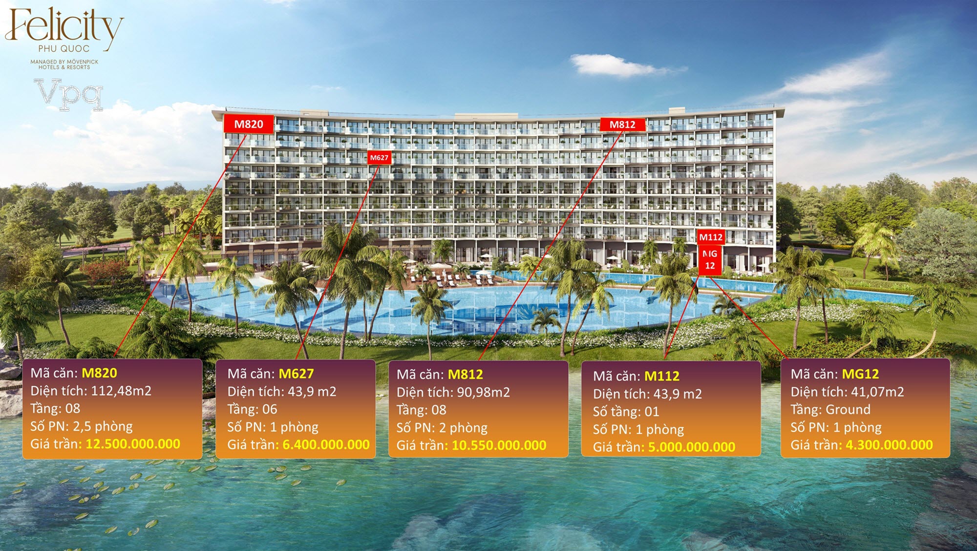 Giá bán condotel Felicity Phú Quốc view hồ + biển