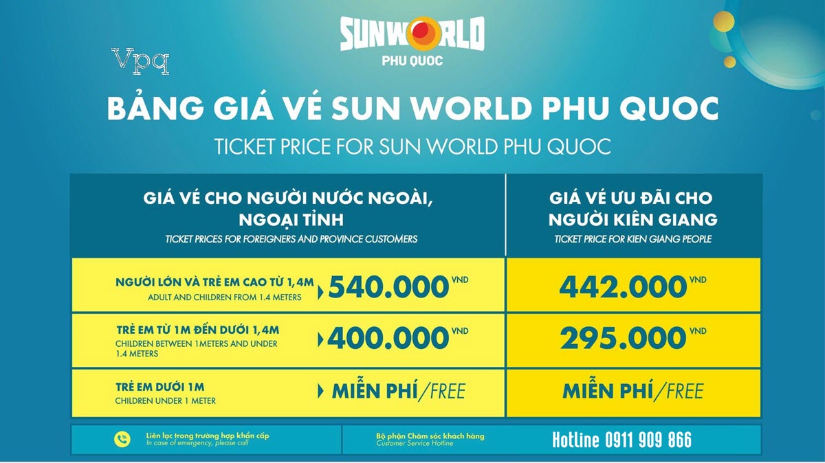 Bảng Gi&aacute; V&eacute; Sun World Phu Quoc (Ni&ecirc;m Yết)