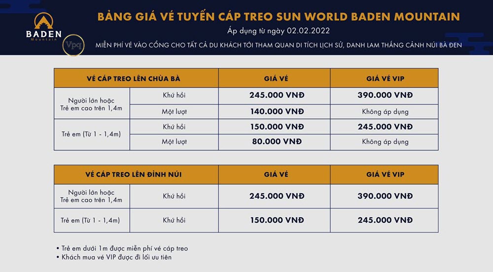 Bảng giá cáp treo Tây Ninh