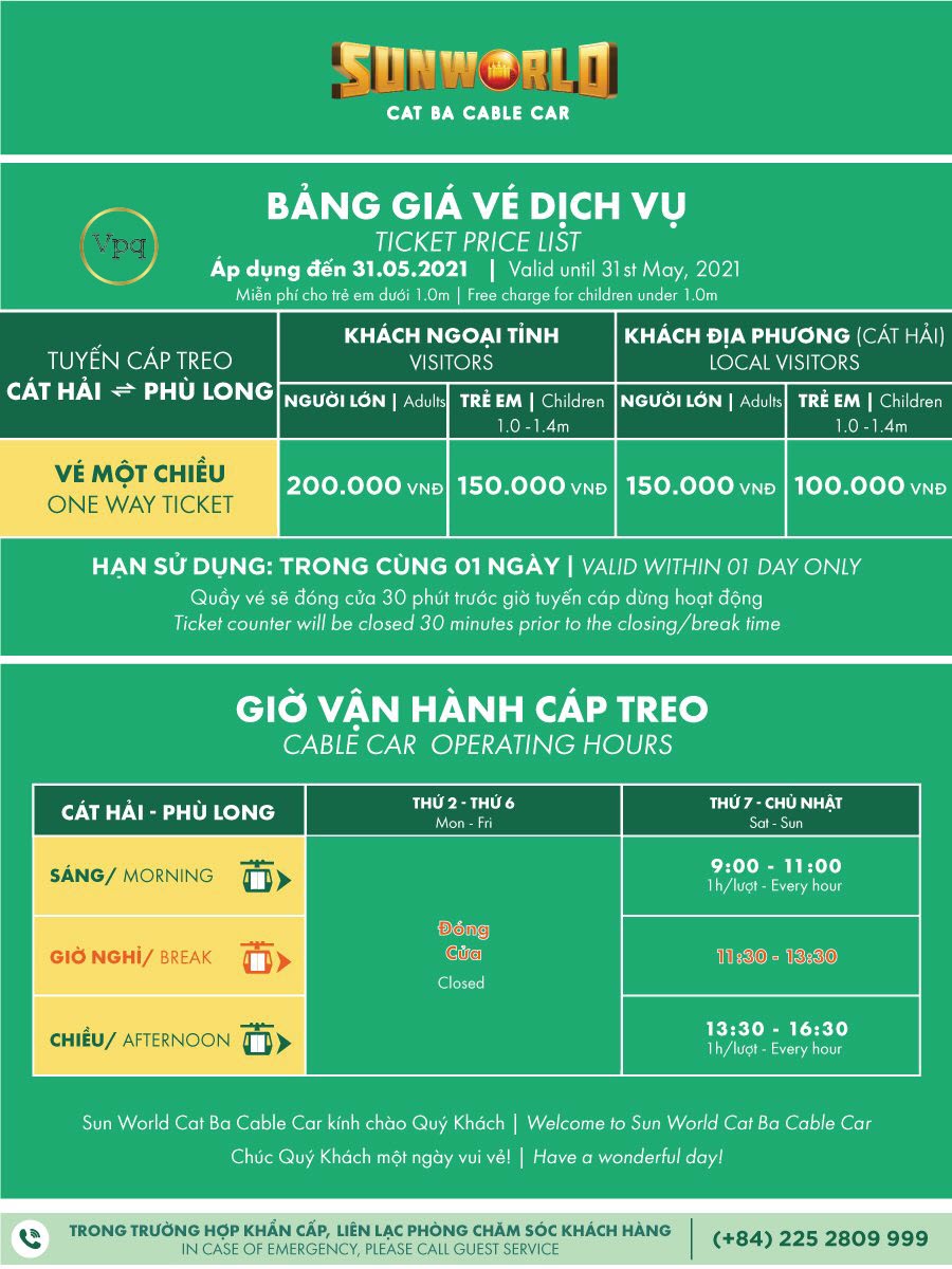 Bảng giá vé dịch vụ tháng 05
