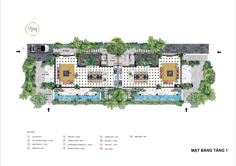 Layout tầng 1 căn V606 - Sun Tropical Village