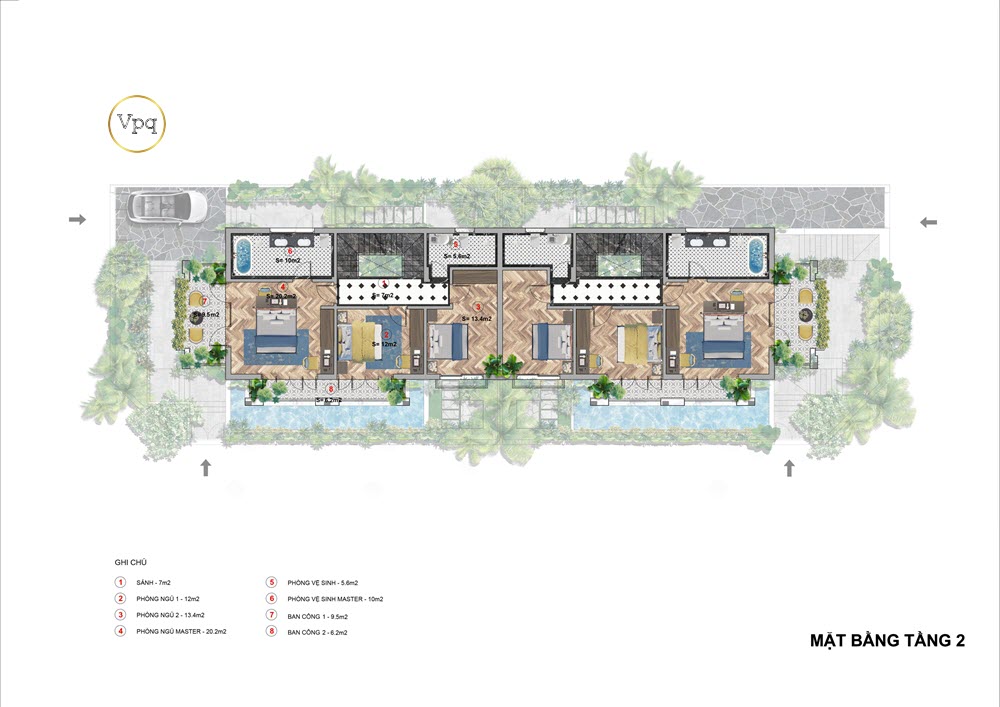 Layout tầng 2 căn V606 - Sun Tropical Village