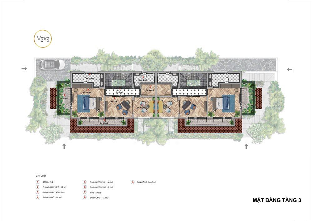 Layout tầng 3 căn V606 - Sun Tropical Village