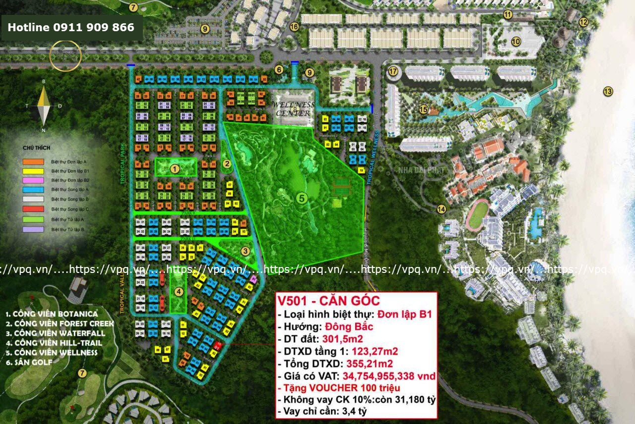 Vị trí biệt thự V501 trên mặt bằng Sun Tropical Village