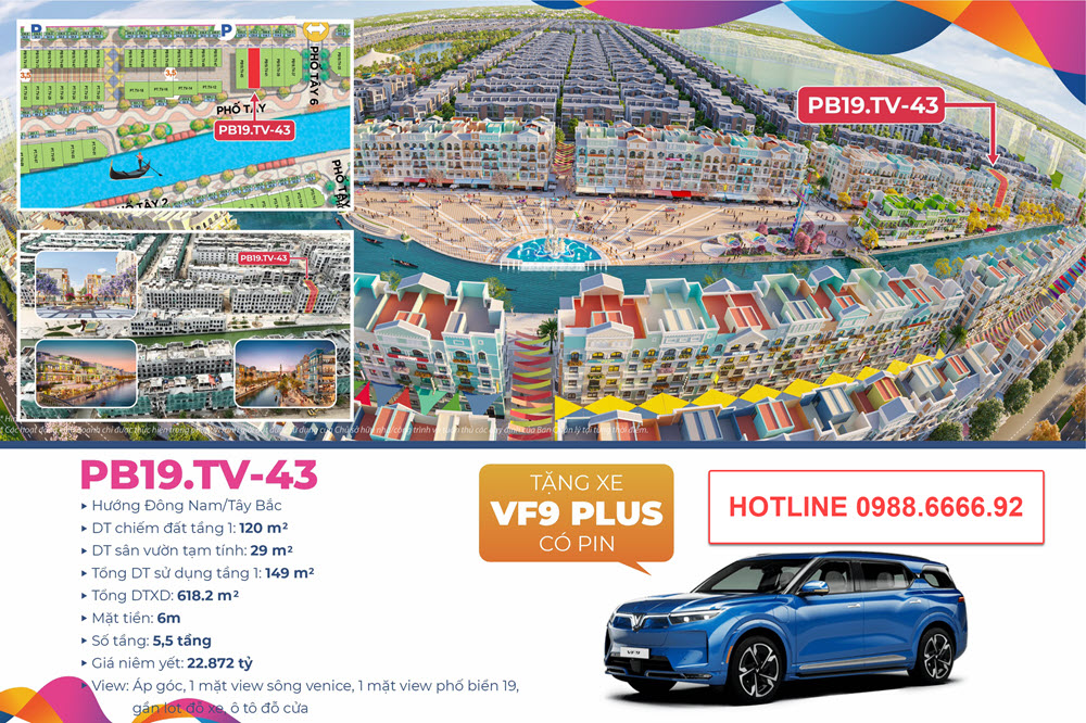 PT.TV-43 căn shophouse 2 mặt tiền trước view sông Venice, mặt sau đường 26m
