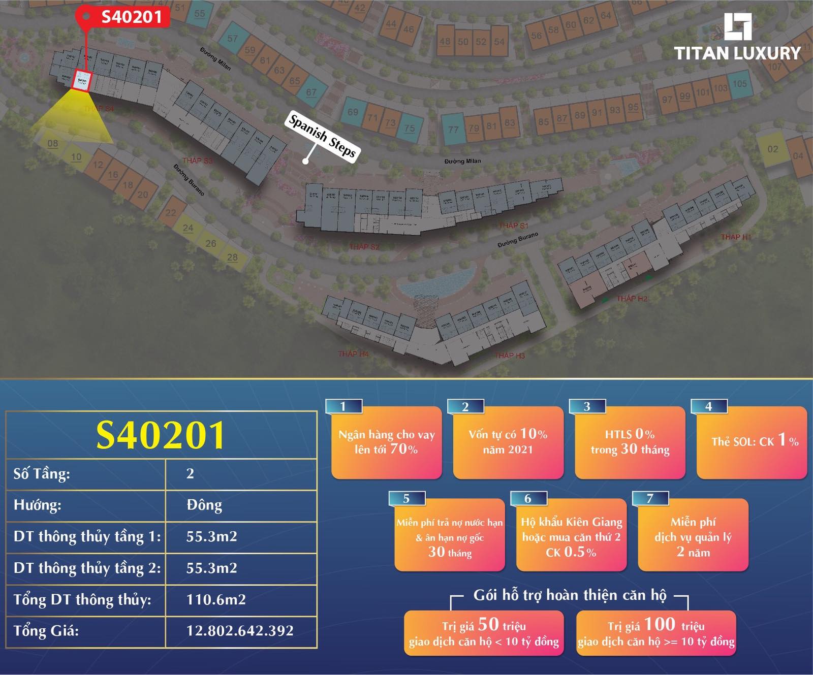 Thông tin và vị trí căn hộ khối đế S40201 Hillside Phú Quốc