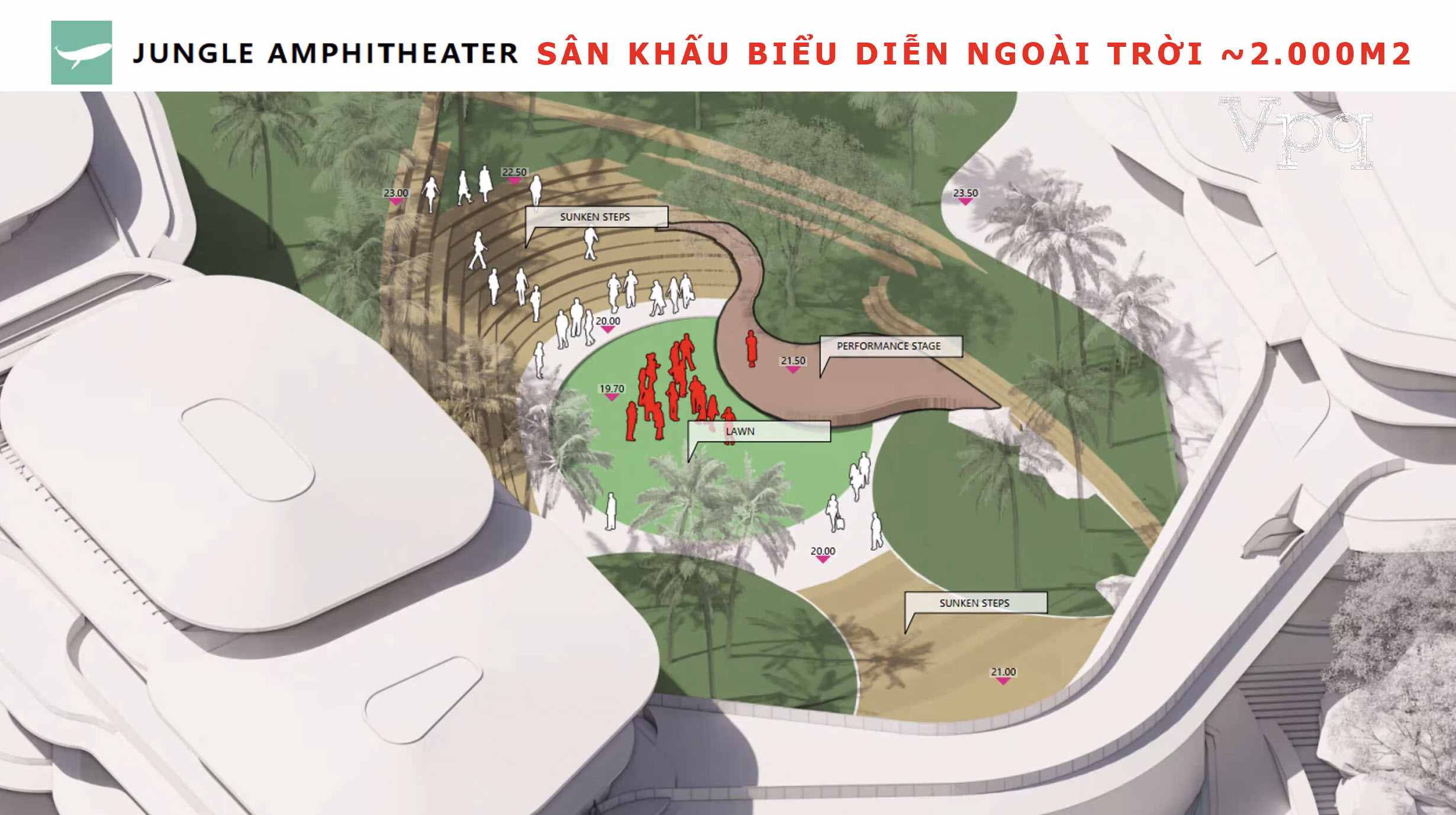 Khu vực sân khấu ngoài trời Jungle Amphitheater rộng 2000m2