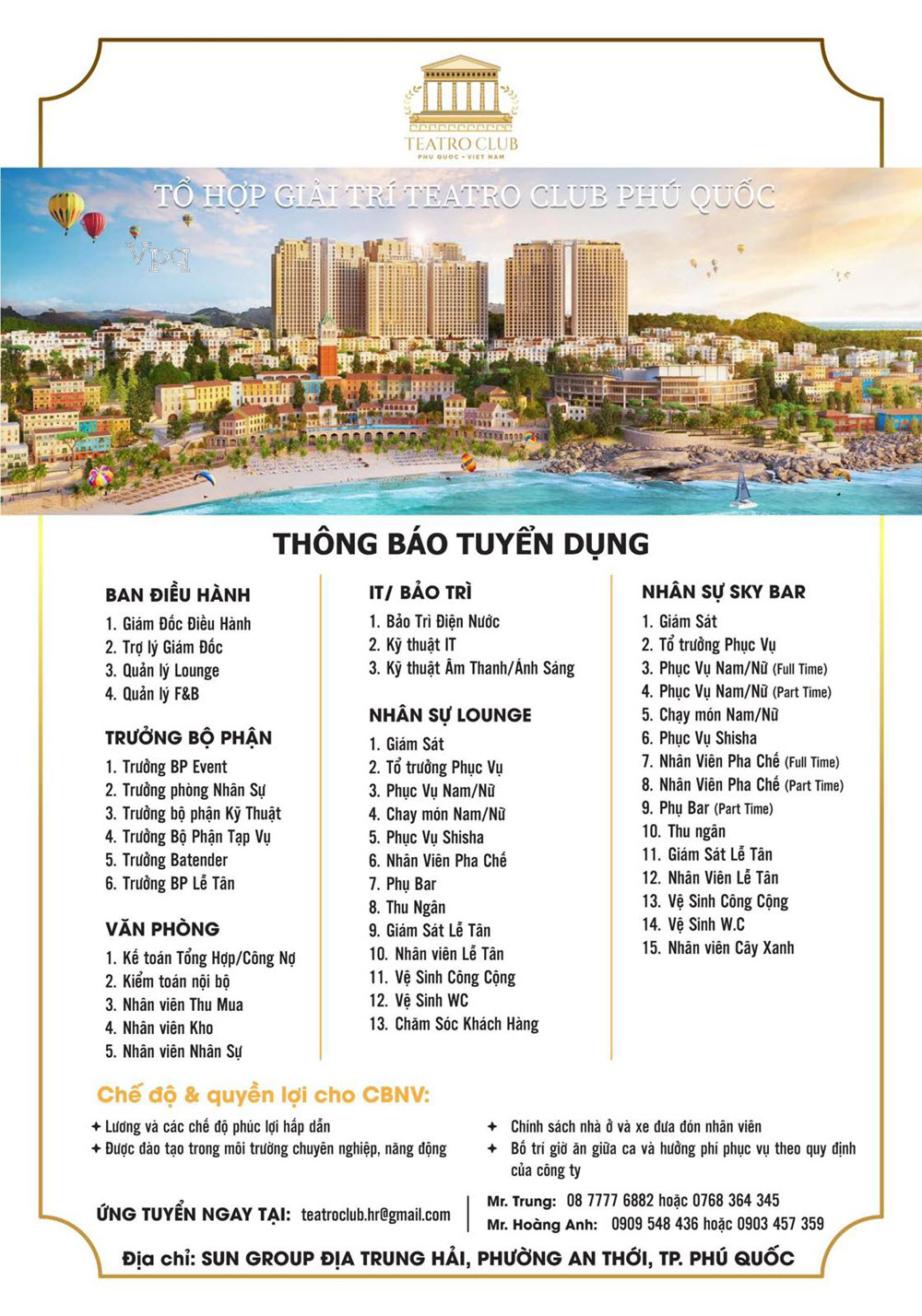 TEATRO CLUB TUYỂN DỤNG H&Agrave;NG TRĂM NH&Acirc;N SỰ CHO THI&Ecirc;N ĐƯỜNG GIẢI TR&Iacute; Đ&Ecirc;M CỦA PH&Uacute; QUỐC&nbsp;