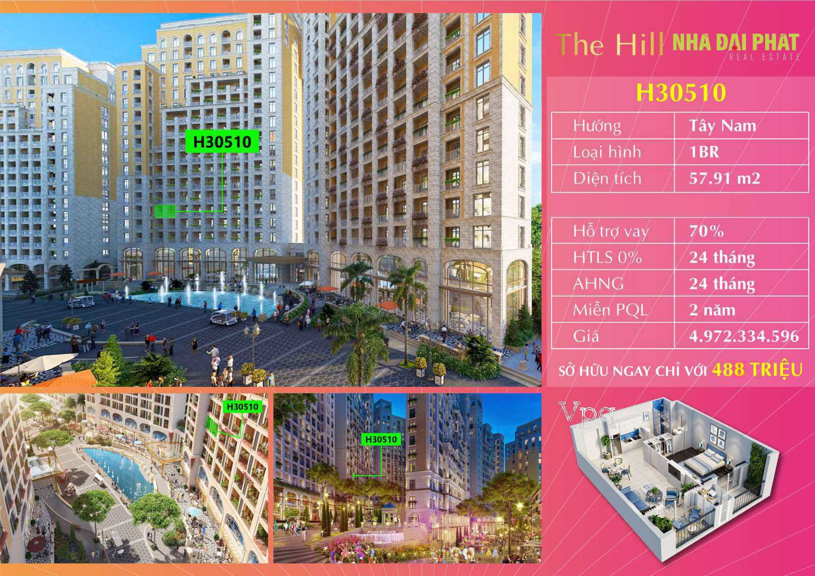Căn hộ Hillside H30510 ph&acirc;n khu The Hill