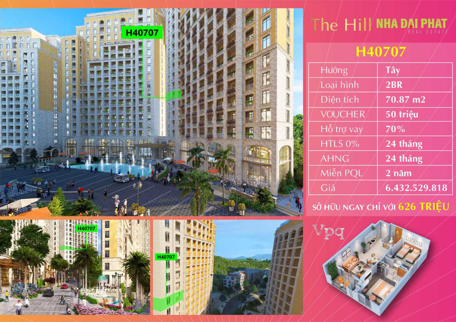 Căn hộ Hillside H40707 ph&acirc;n khu The Hill