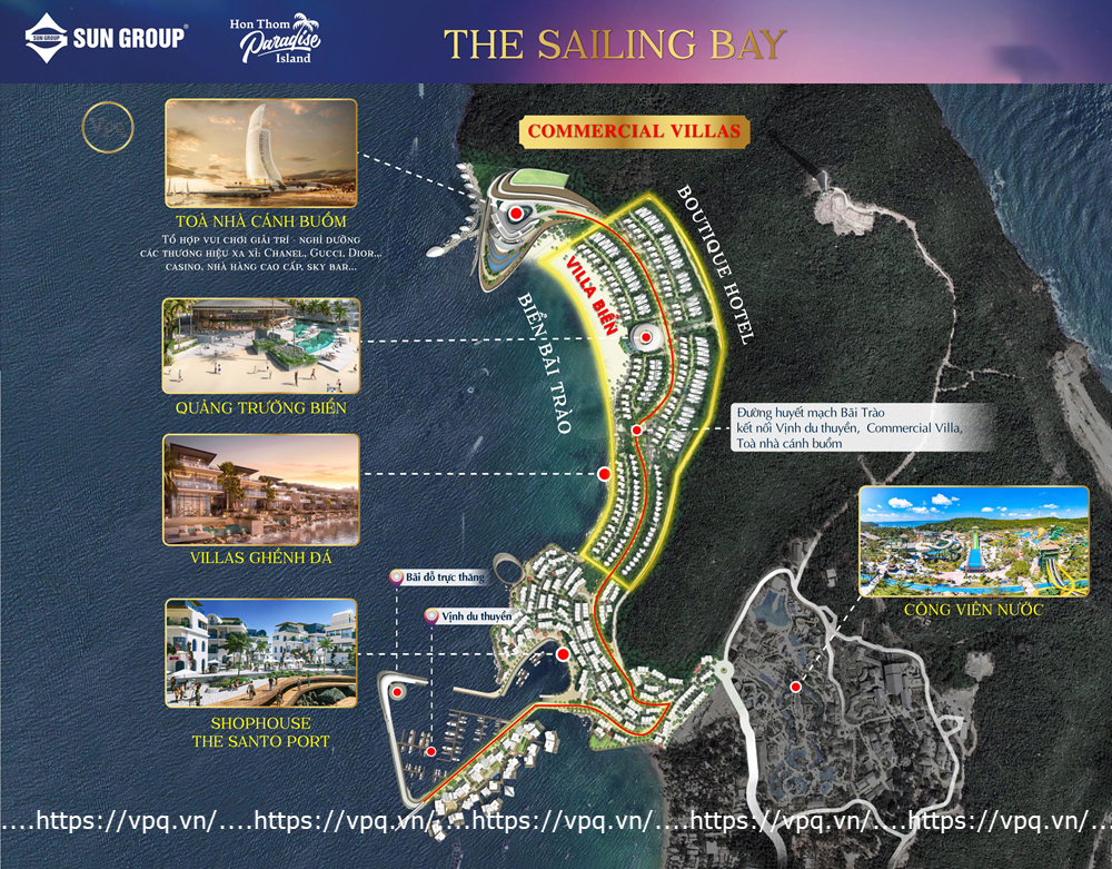 Vị tr&iacute; dự &aacute;n Shophouse The Santo Port tại ph&acirc;n khu The Sailing Bay hợp phần Sun Iconic Hub