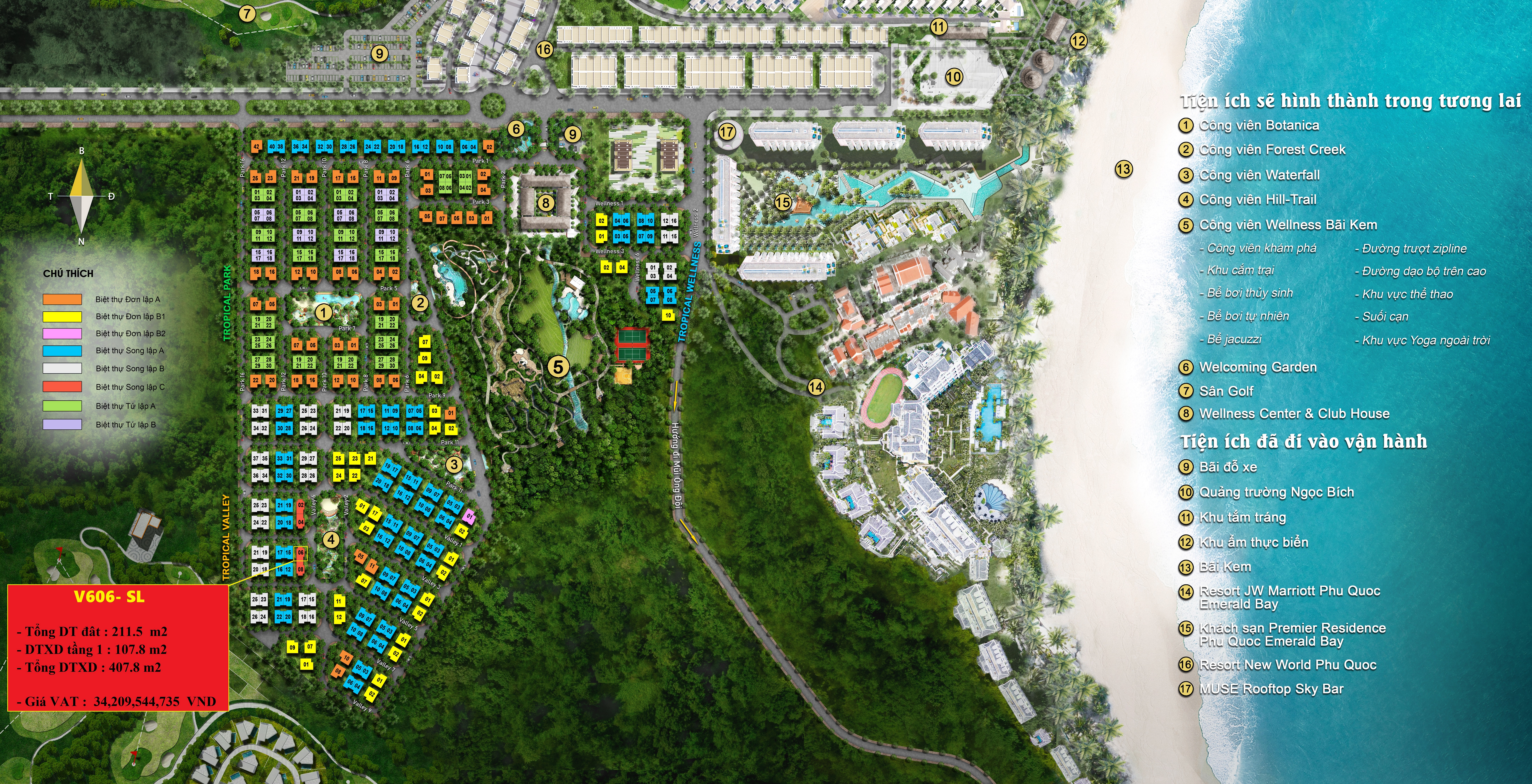 Vị tr&iacute; căn V606 tr&ecirc;n mặt bằng Sun Tropical Village