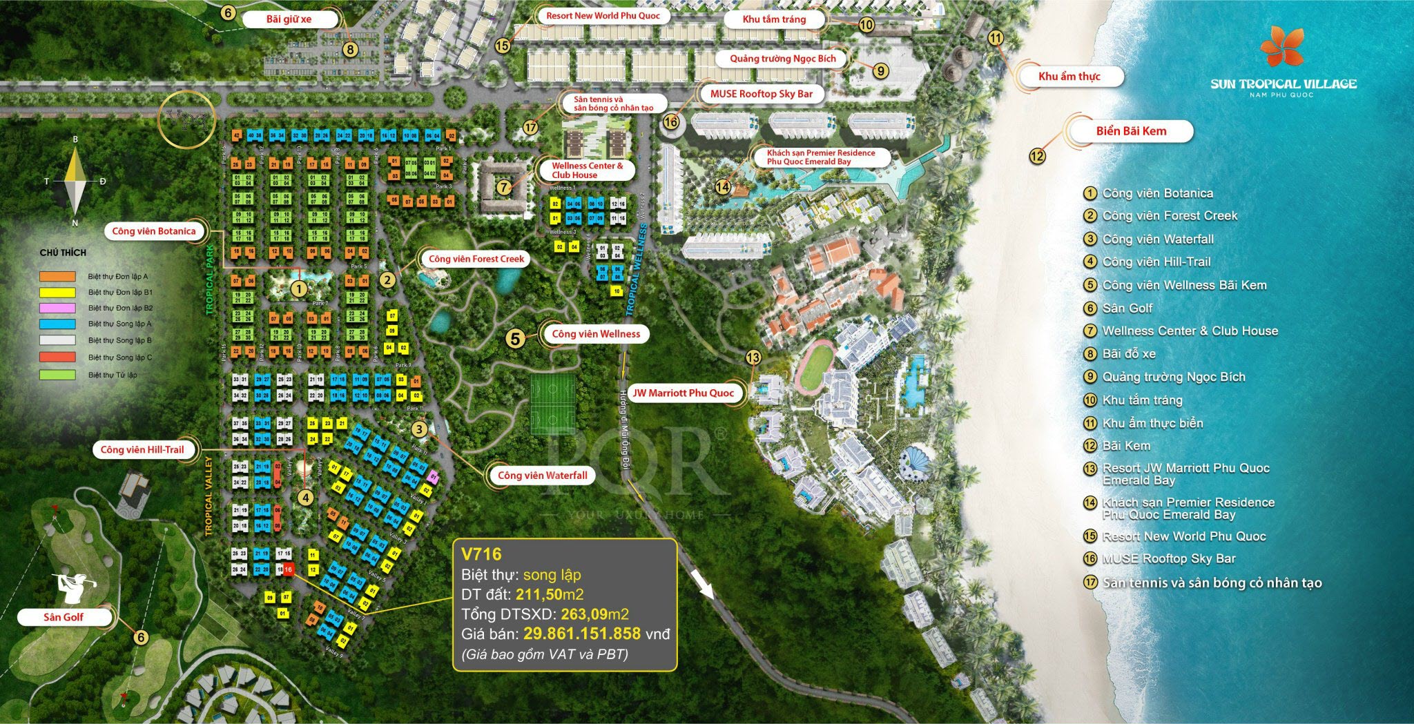 Vị tr&iacute; biệt thự V716 tr&ecirc;n mặt bằng Sun Tropical Village