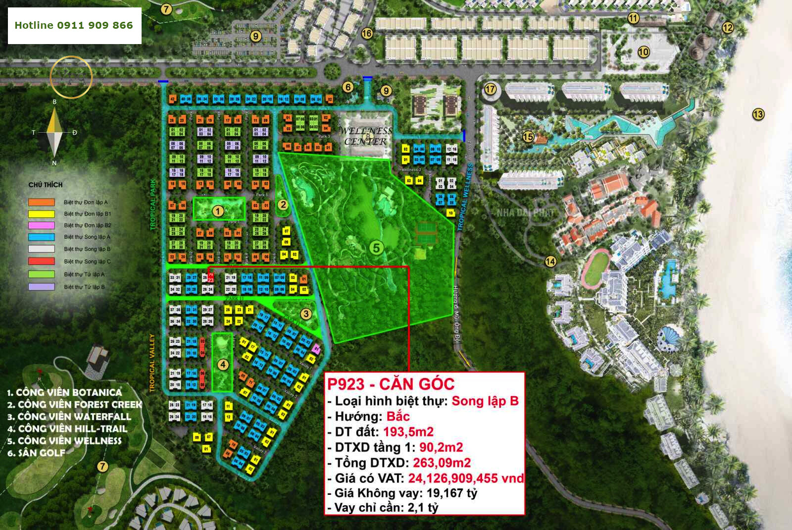 Vị trí biệt thự song lập P923 Sun Tropical Village: Căn góc