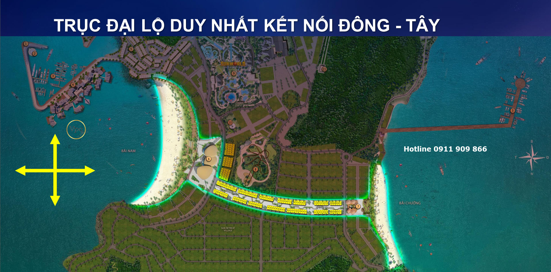 Shophouse Đại Lộ Đông Tây là trục đại lộ duy nhất kết nối bờ Đông và Bờ Tây Hòn Thơm
