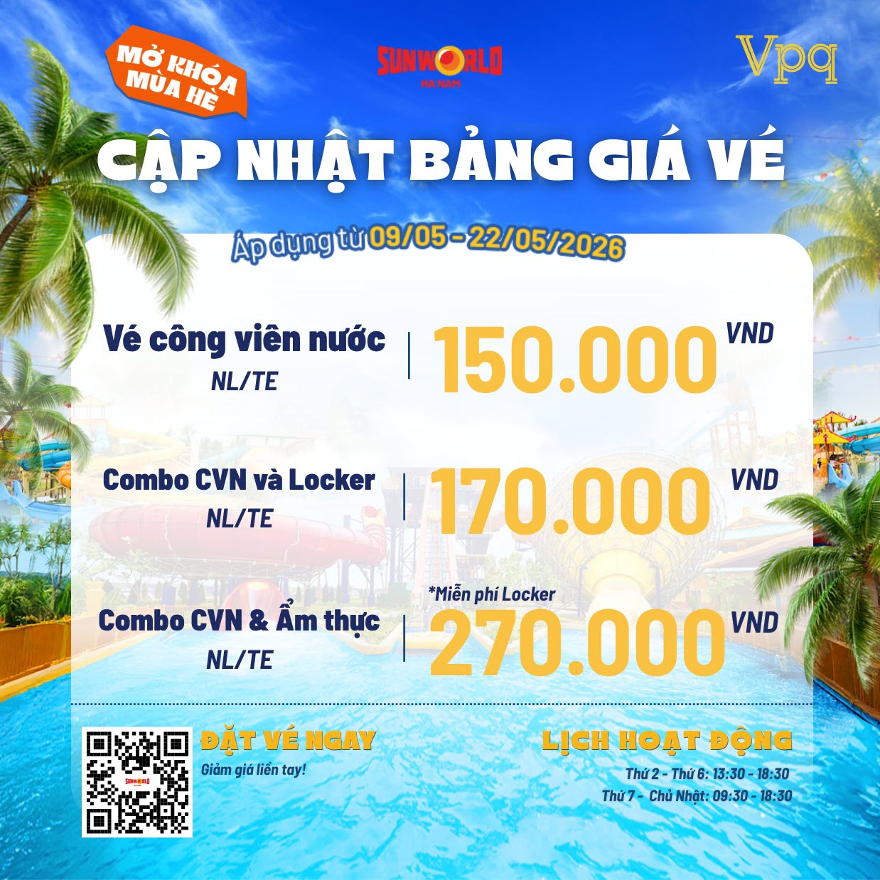 Sun World Ha Nam cũng triển khai ưu đãi sinh nhật 1 tuổi với giá vé đồng giá chỉ 150.000 đồng từ ngày 9/5 đến 22/5/2026
