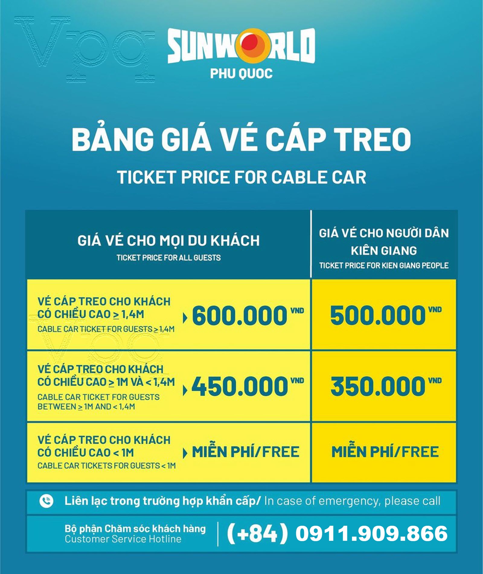 Bảng gi&aacute; v&eacute; c&aacute;p treo Sun World Hon Thom