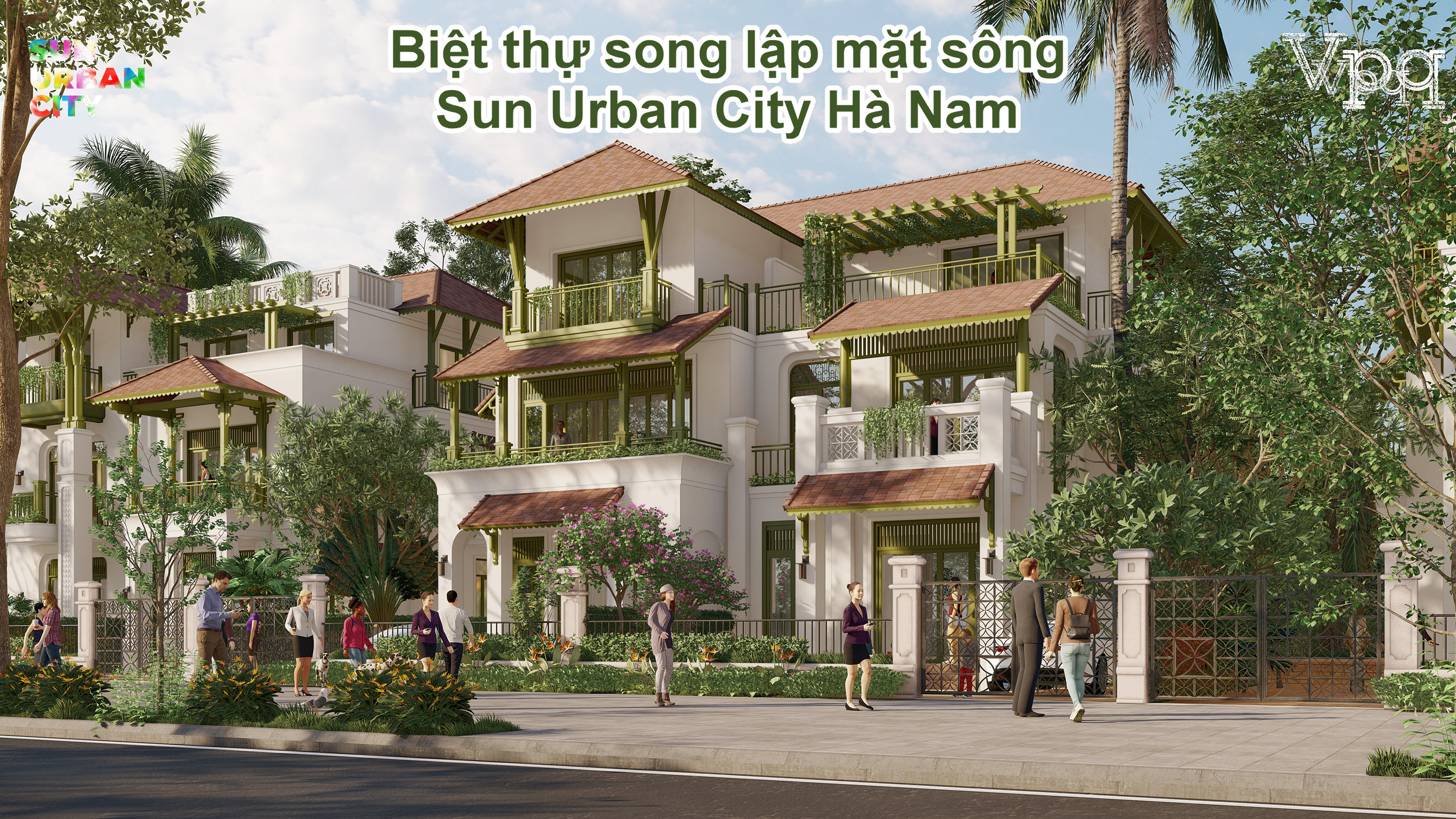 Phối cảnh biệt thự song lập mặt s&ocirc;ng Sun Urban City