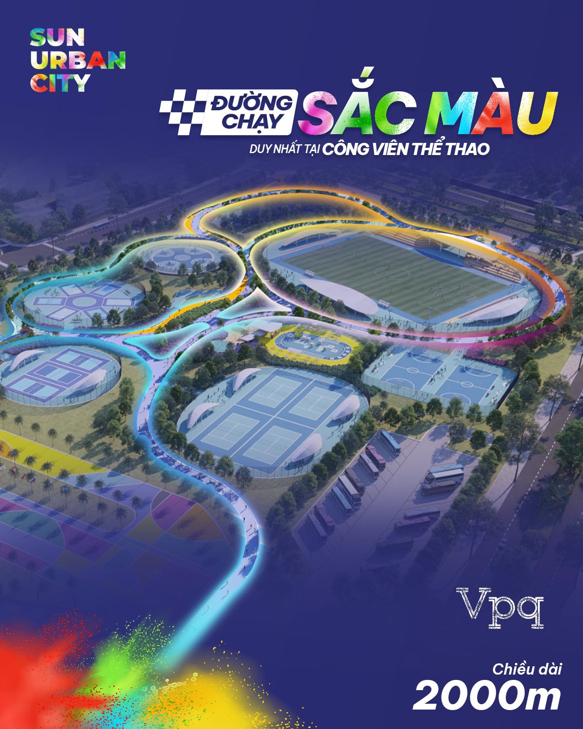 Đường chạy sắc m&agrave;u duy nhất tại c&ocirc;ng vi&ecirc;n thể thao 22ha Sun Urban City