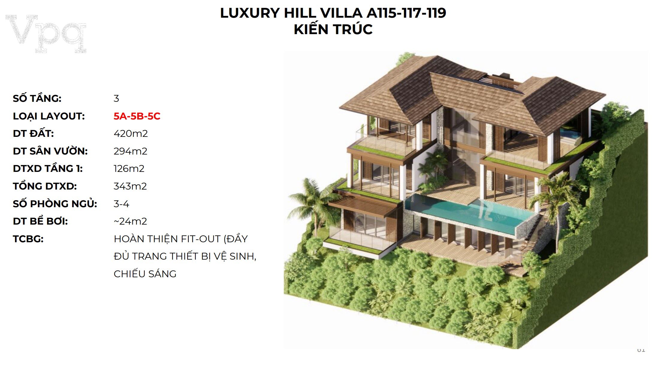 Kiến tr&uacute;c Luxury Hill Villa A115-A117-A119