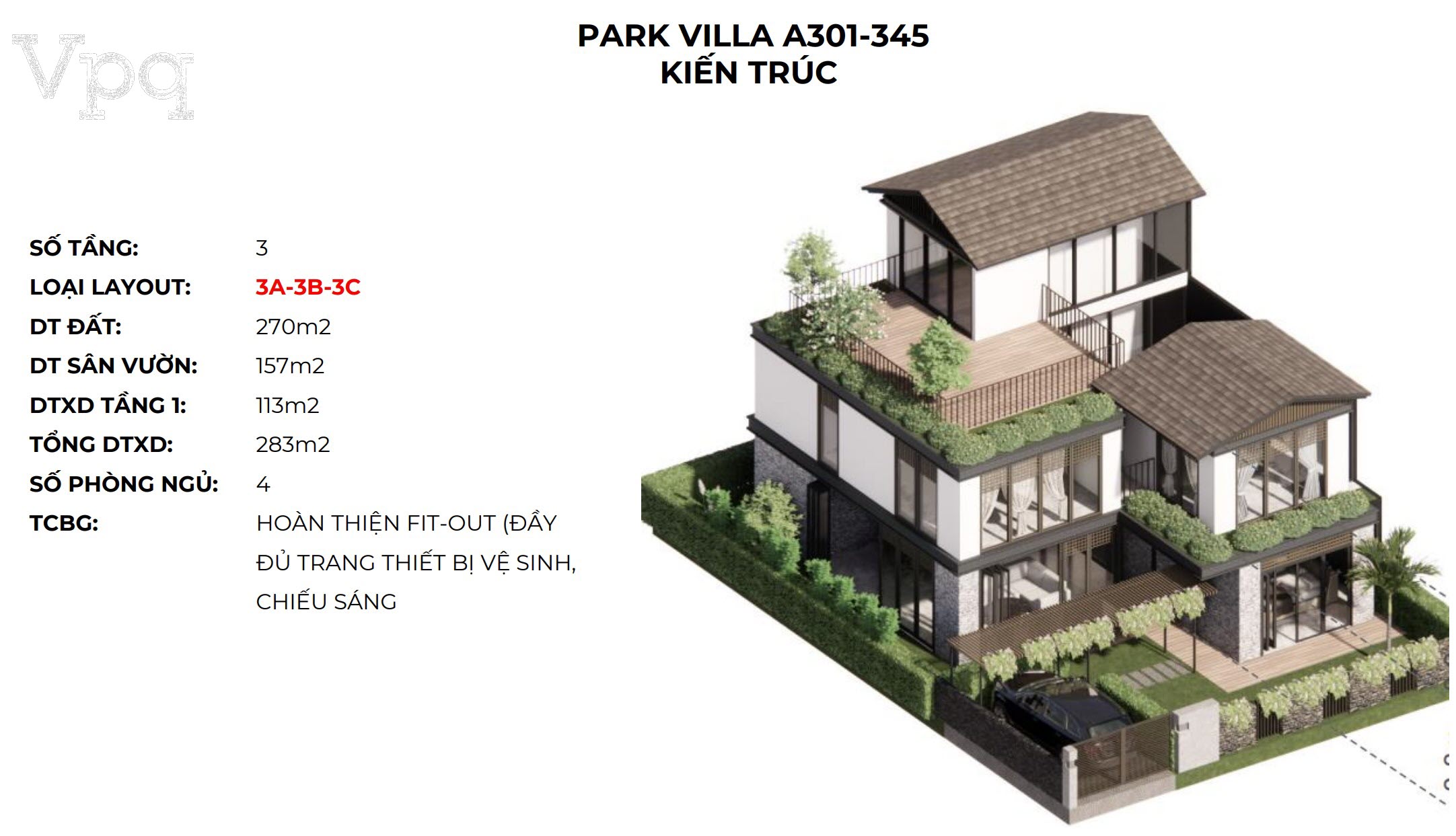 Kiến tr&uacute;c Makaio Park Villa A301-A345