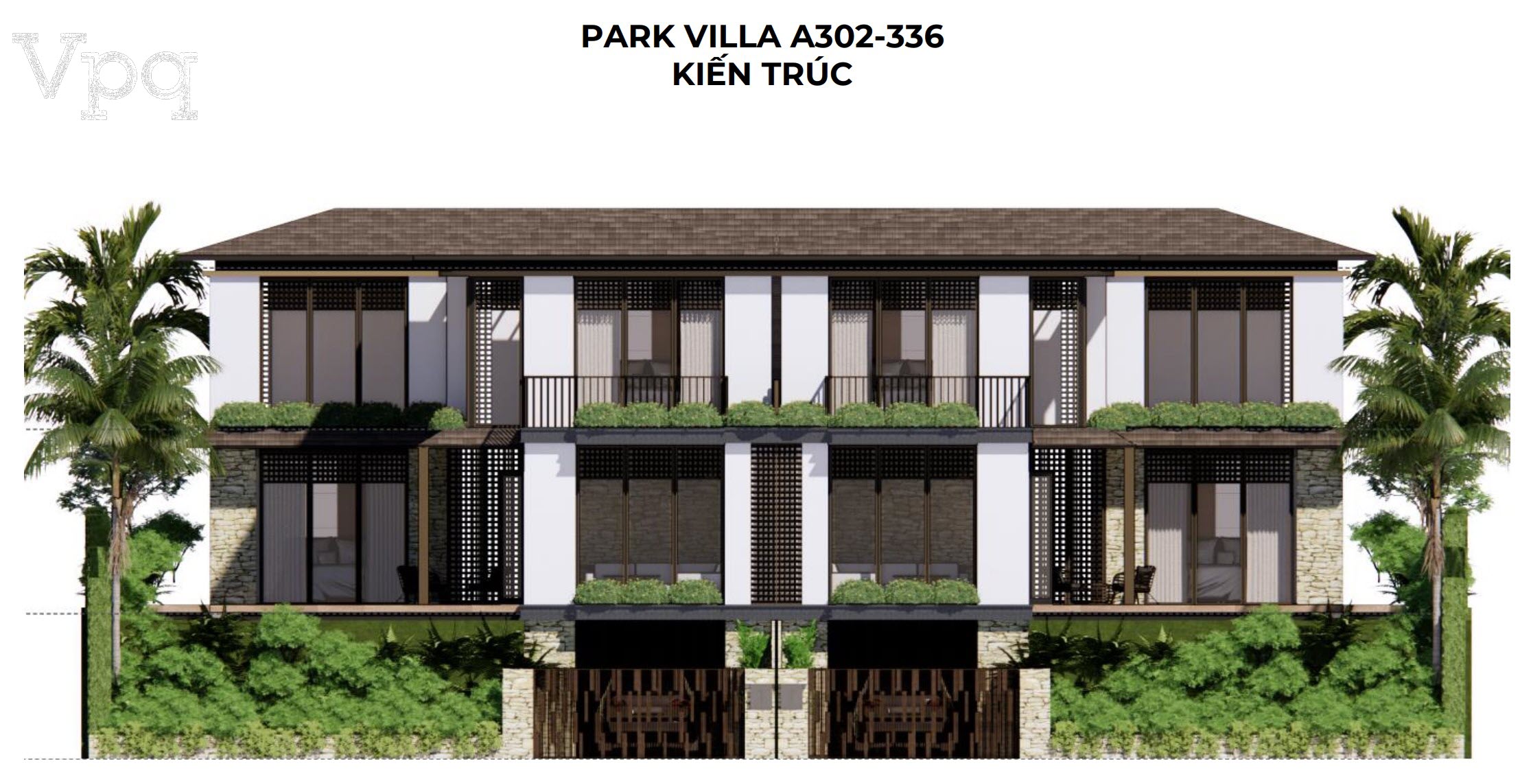 Kiến tr&uacute;c mặt tiền Makaio Park Villa A302-A336