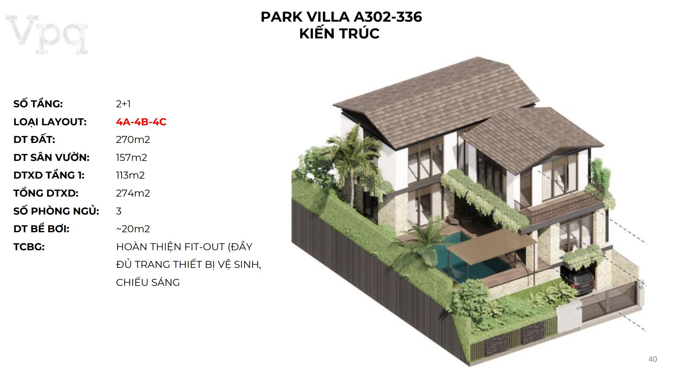 Kiến tr&uacute;c Makaio Park Villa A302-A336