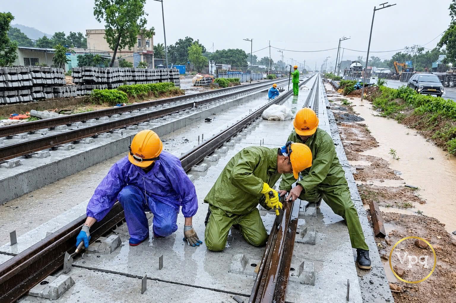 Đội mưa lắp ray t&agrave;u điện LRT Ph&uacute; Quốc