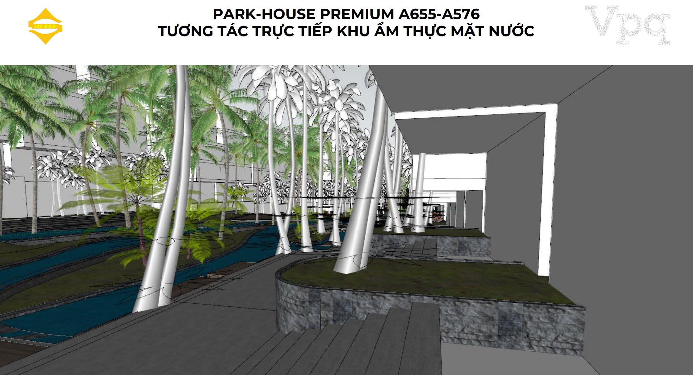 Park House Premium Makaio A655-A576 tương t&aacute;c trực tiếp khu ẩm thực tr&ecirc;n mặt nước