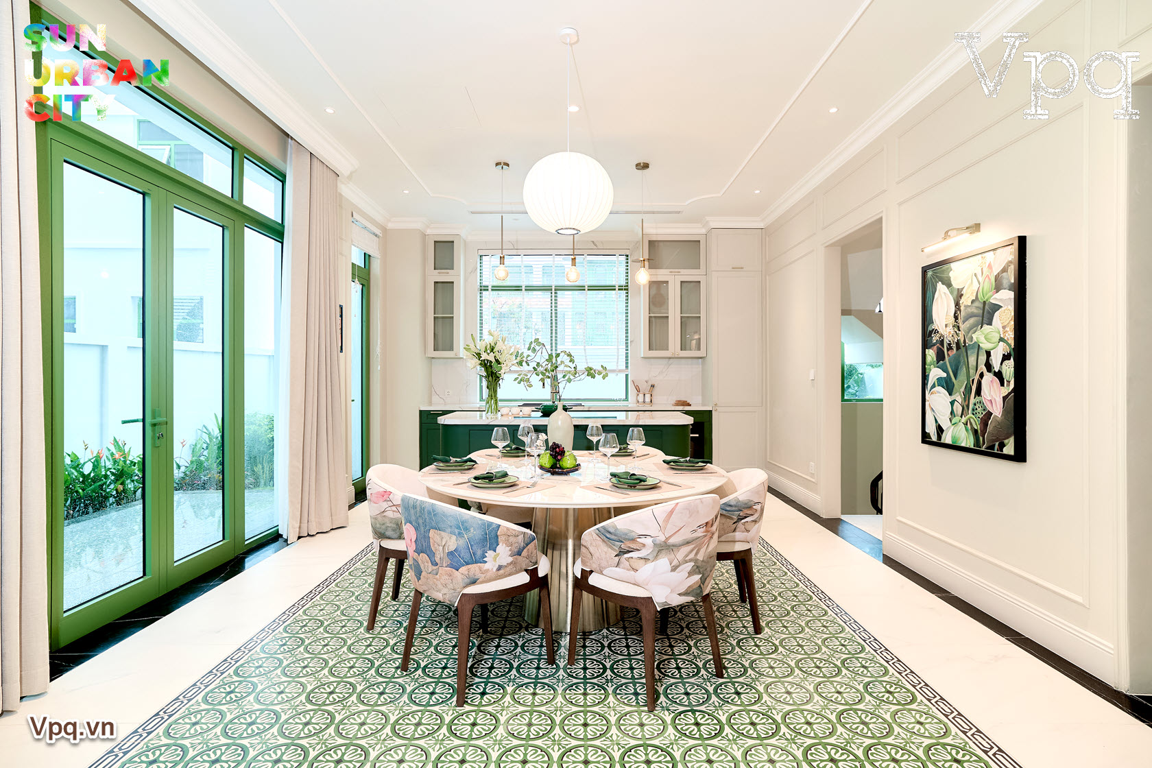 Không gian phòng ăn nhà mẫu biệt thự song lập Sun Urban City