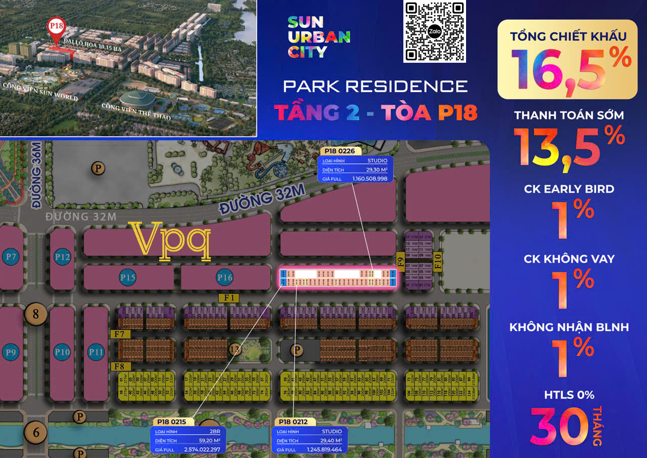 Quỹ căn tầng 2 tòa P18 Park Residence