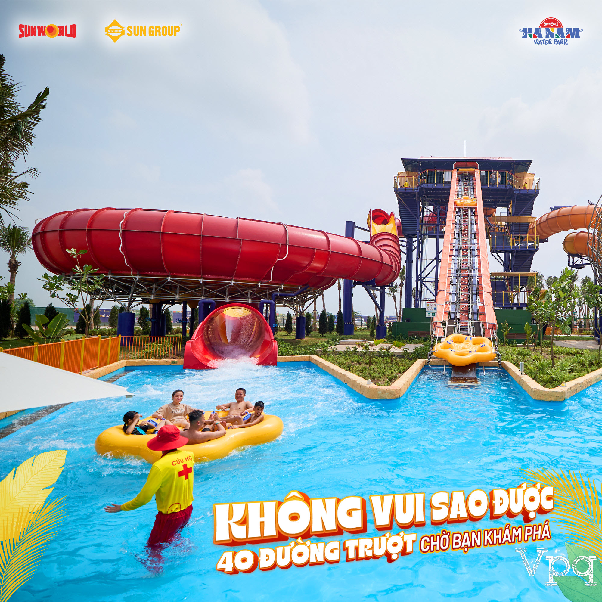 Công viên nước Hà Nam được trang bị hệ thống trò chơi hiện đại, đẳng cấp quốc tế, với 40 đường trượt đa dạng và 14 tổ hợp trò chơi hấp dẫn