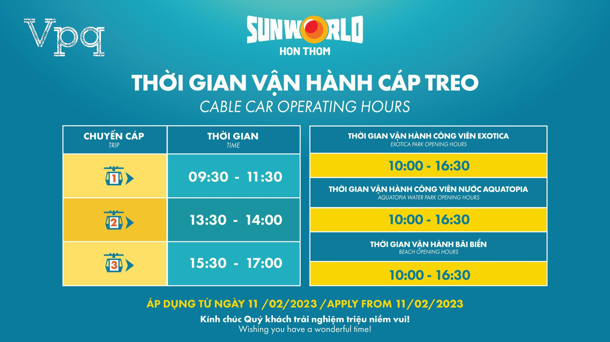 Thời gian hoạt động Sun World Hon Thom Phu Quoc