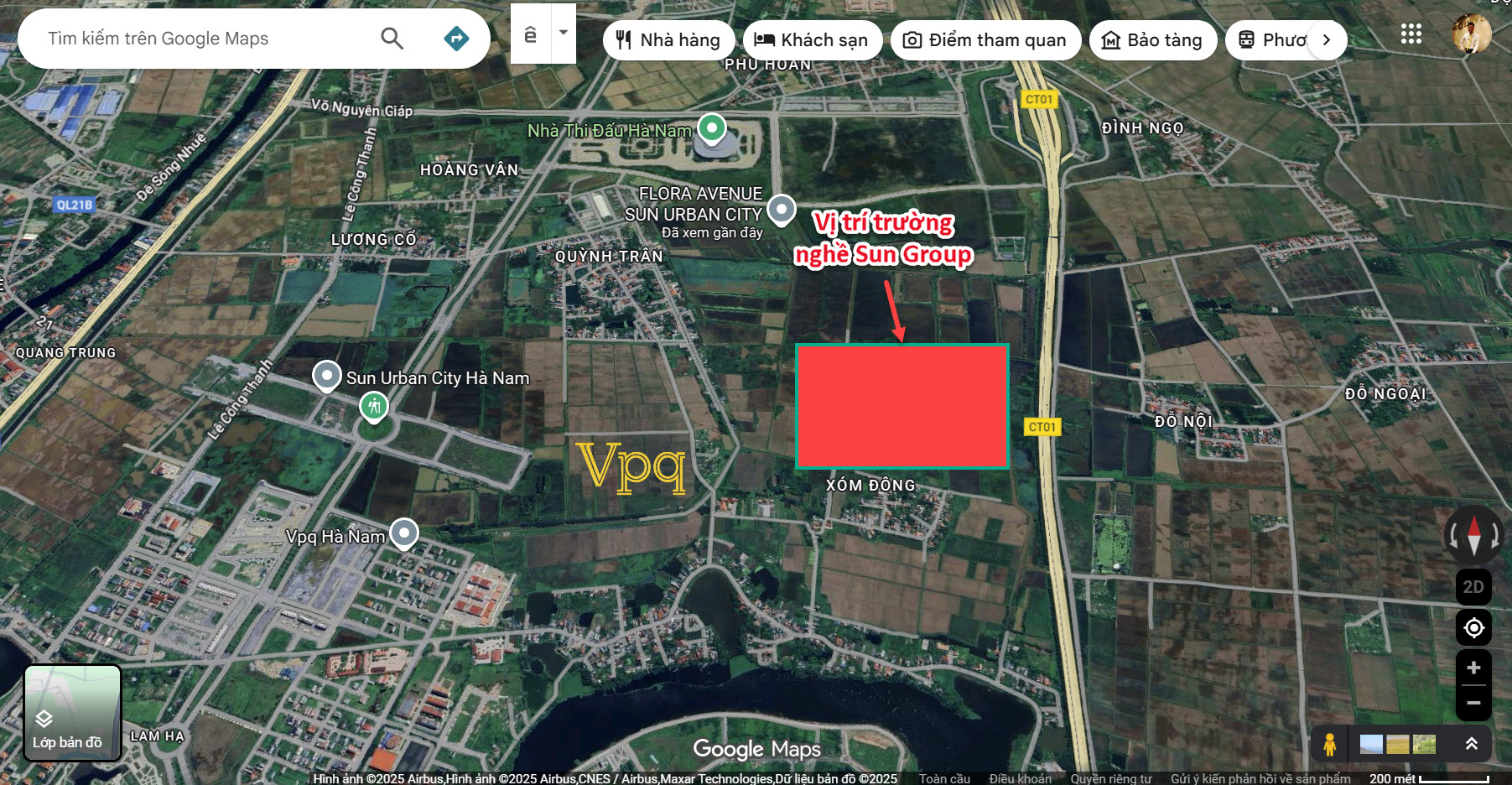 Ảnh minh họa vị trí đặt trường Nghề Sun Group tại phường Hà Nam