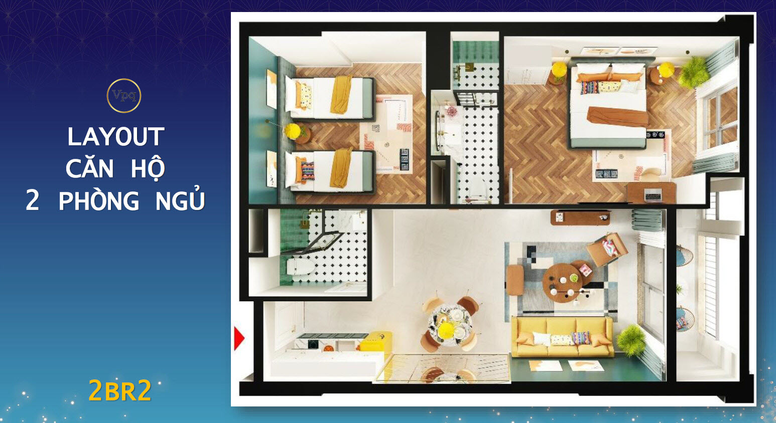Căn hộ 2 phòng ngủ tháp The Sky - Sun Grand City Hillside Residence