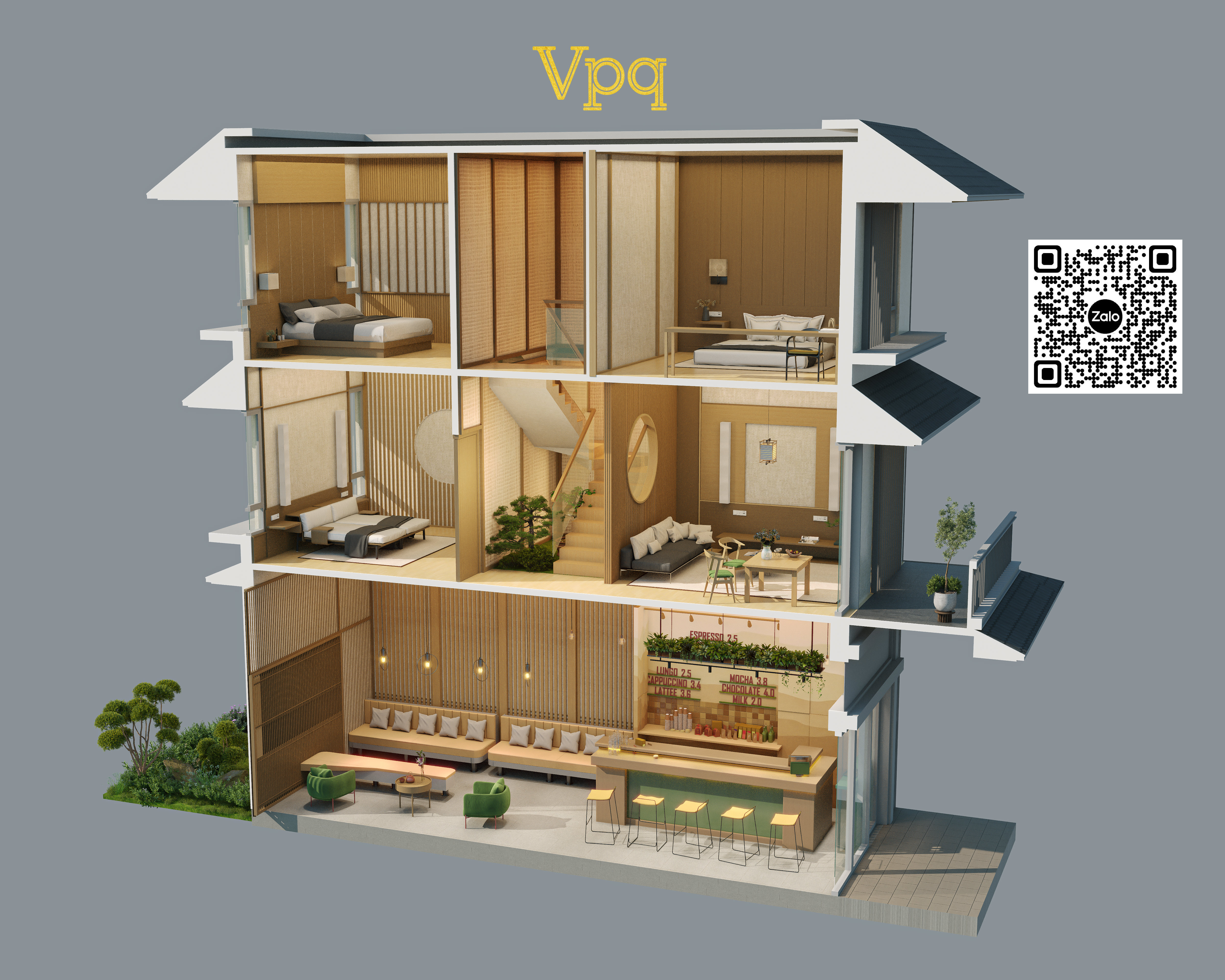 Mặt cắt Shophuse Onsen Fuji H&agrave; Nam