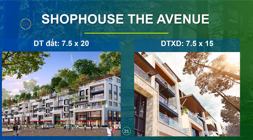 Phối cảnh mặt tiền điển hình Shophouse The Avenue Phú Quốc
