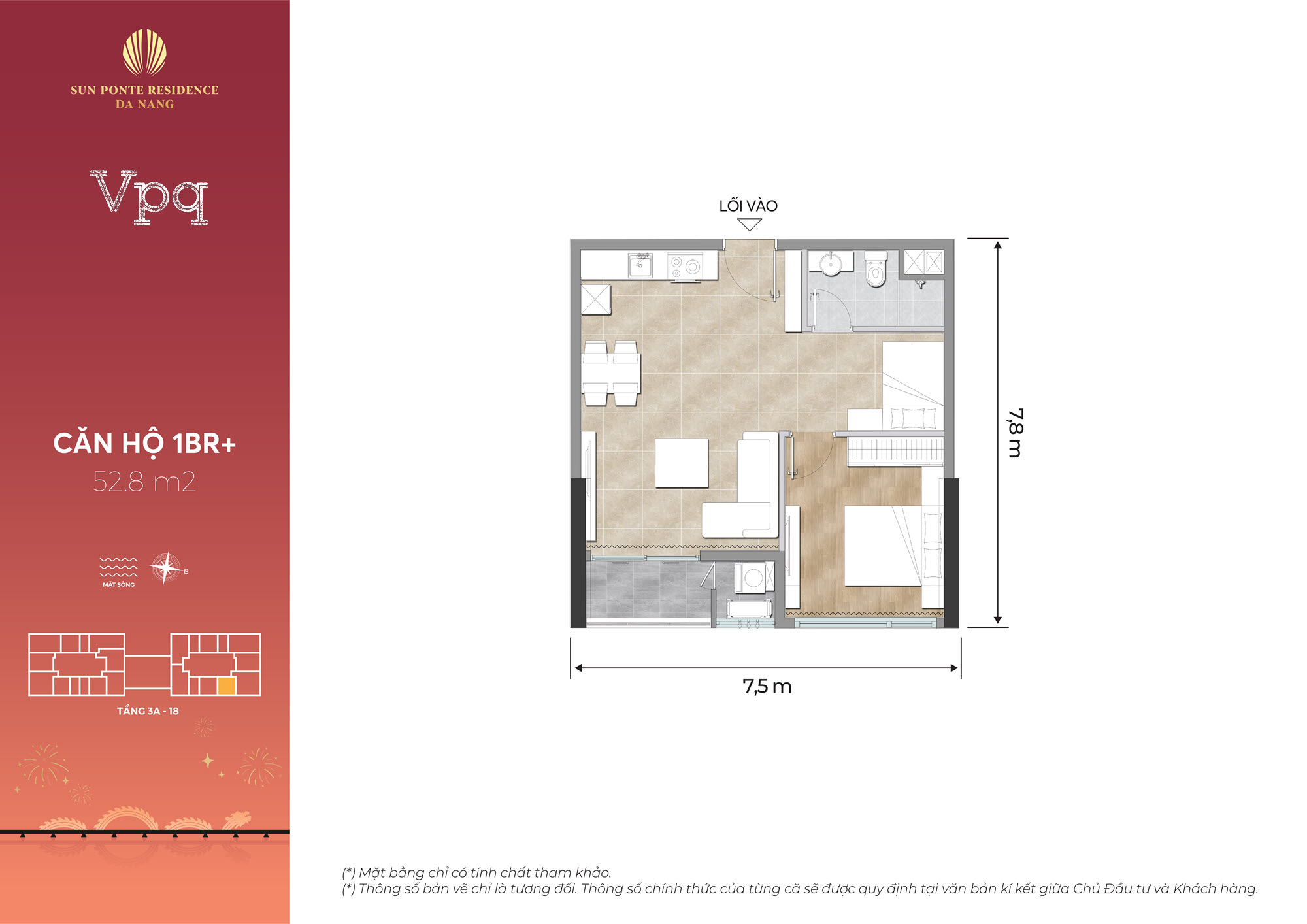 Căn hộ 1 phòng ngủ + Sun Ponte Residence Da Nang