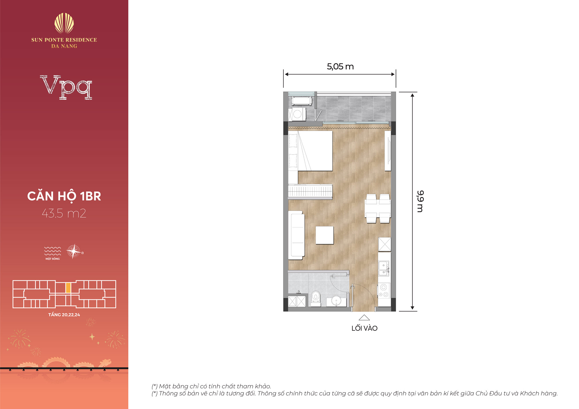 Căn hộ 1 phòng ngủ Sun Ponte Residence Da Nang