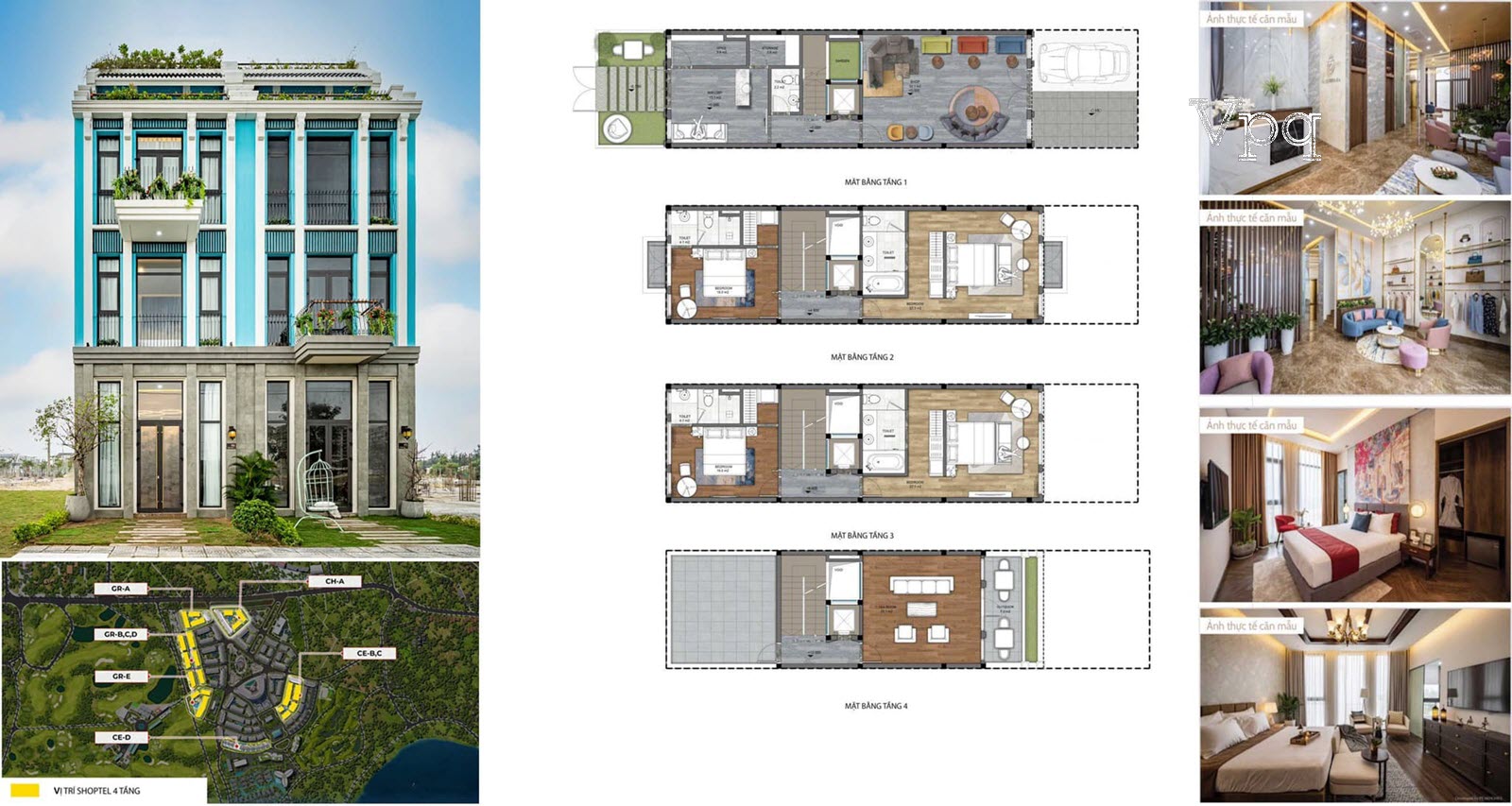 Layout thiết kế Shoptel 4 tầng