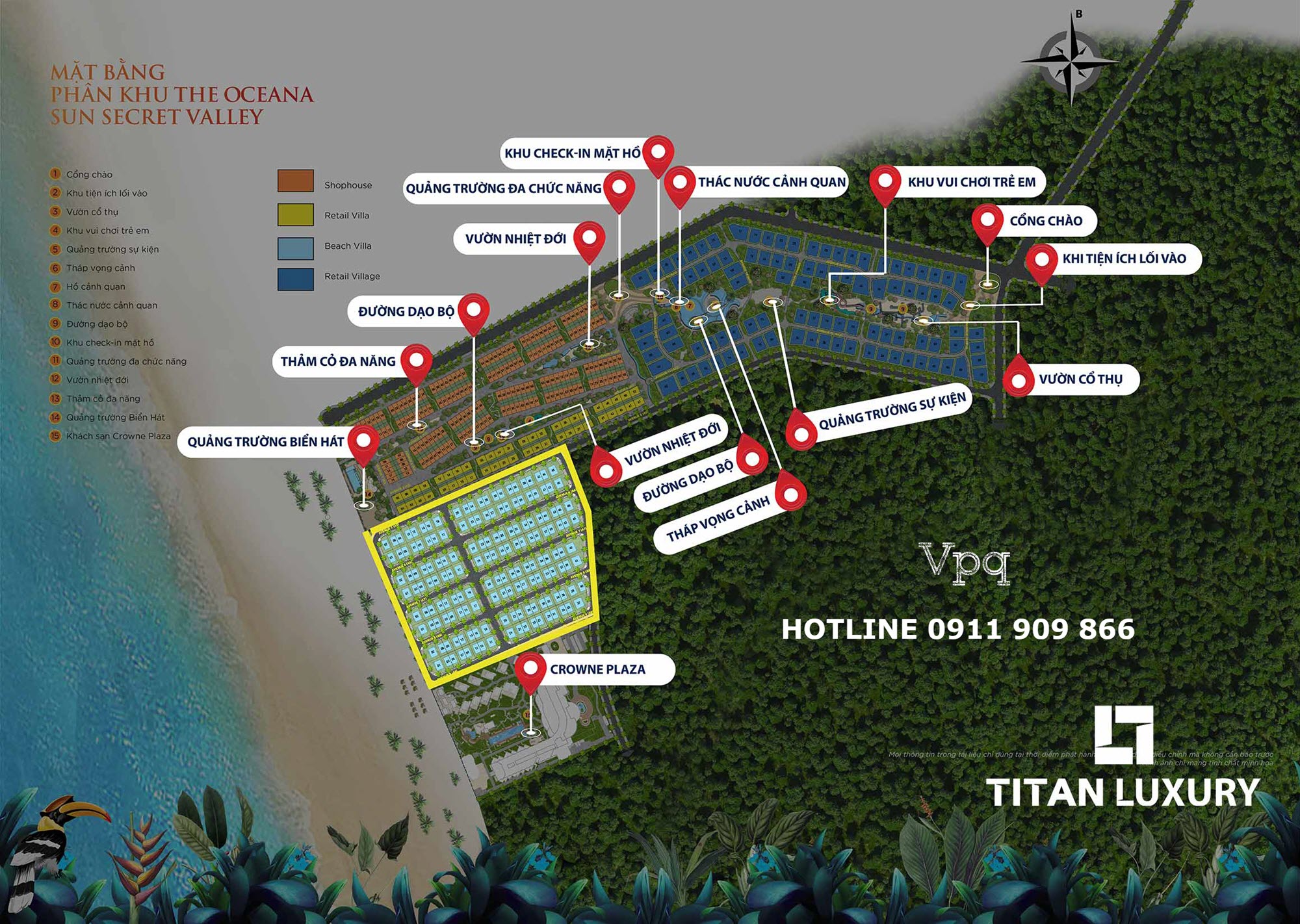 Mặt bằng tiện ích Beach Villa phân khu The Oceana Sun Secret Valley