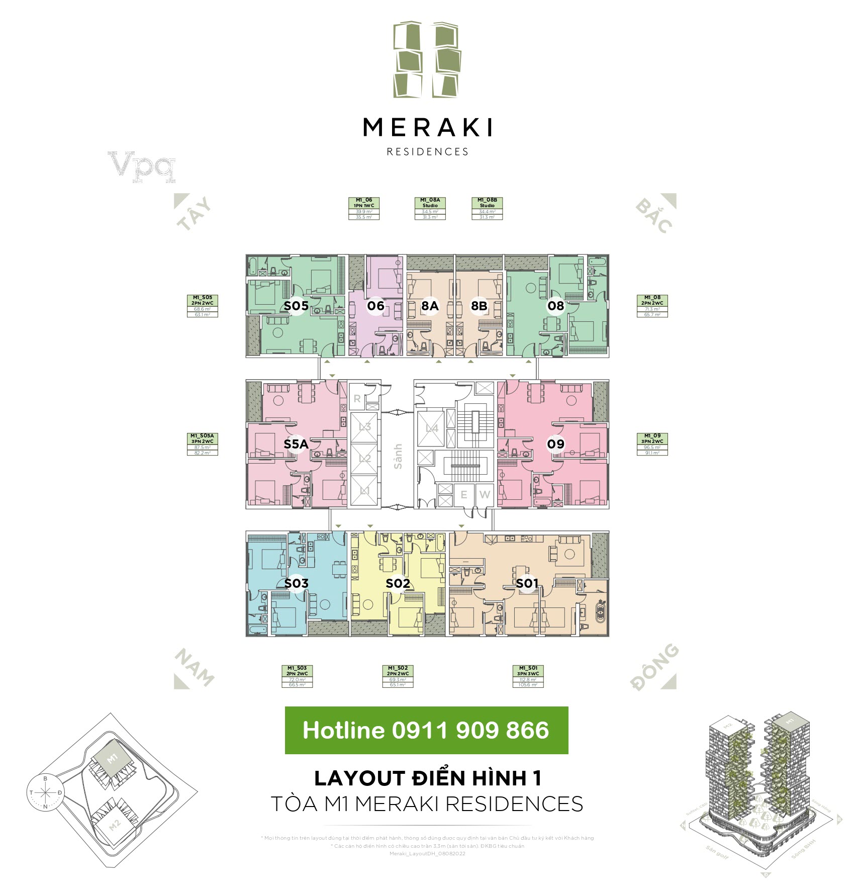 Layout điển h&igrave;nh 1 t&ograve;a M1 Meraki Residences