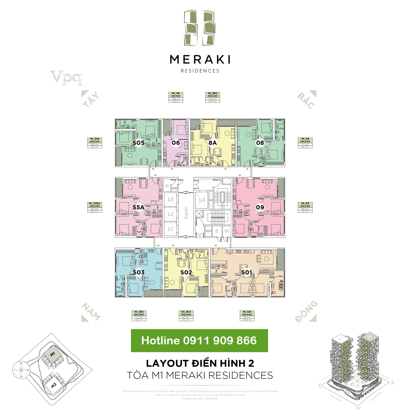 Layout điển h&igrave;nh 2 t&ograve;a M1 Meraki Residences