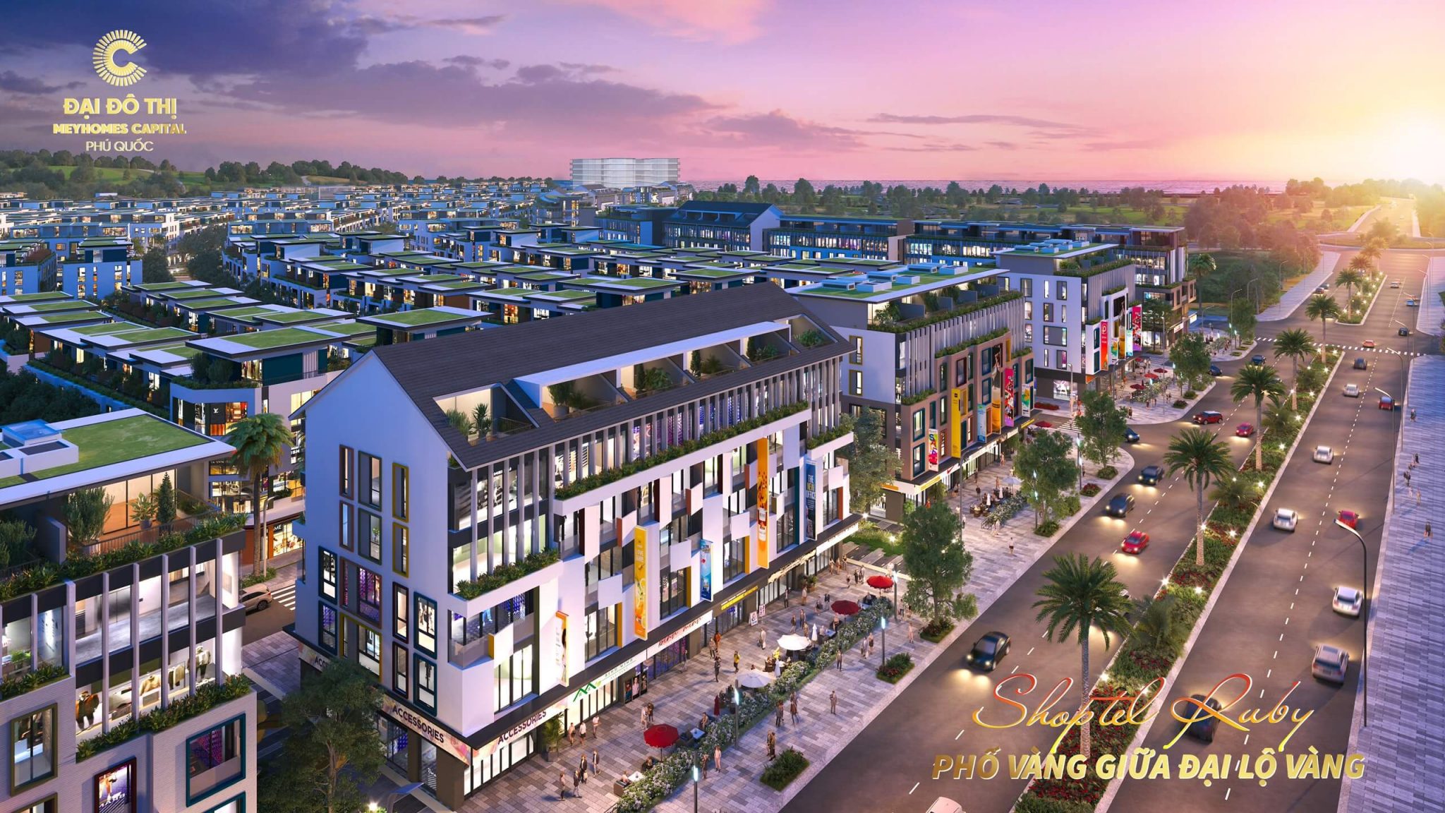 Phối cảnh Shoptel Ruby tại Crystal City Meyhomes Capital Phú Quốc