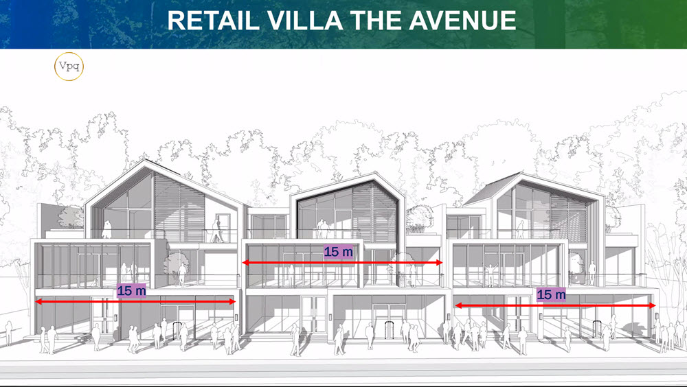 Mặt tiền Retail Villa The Avenue Ph&uacute; Quốc rộng 15m