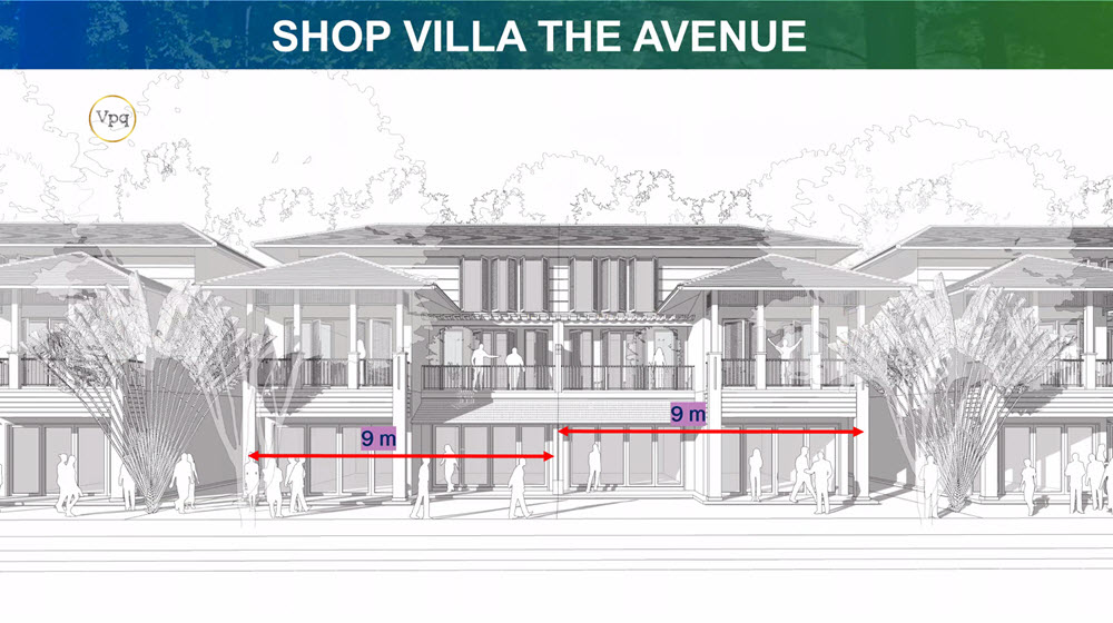 Mặt tiền Shop Villa The Avenue rộng 9m tạo kh&ocirc;ng gian kho&aacute;ng đạt