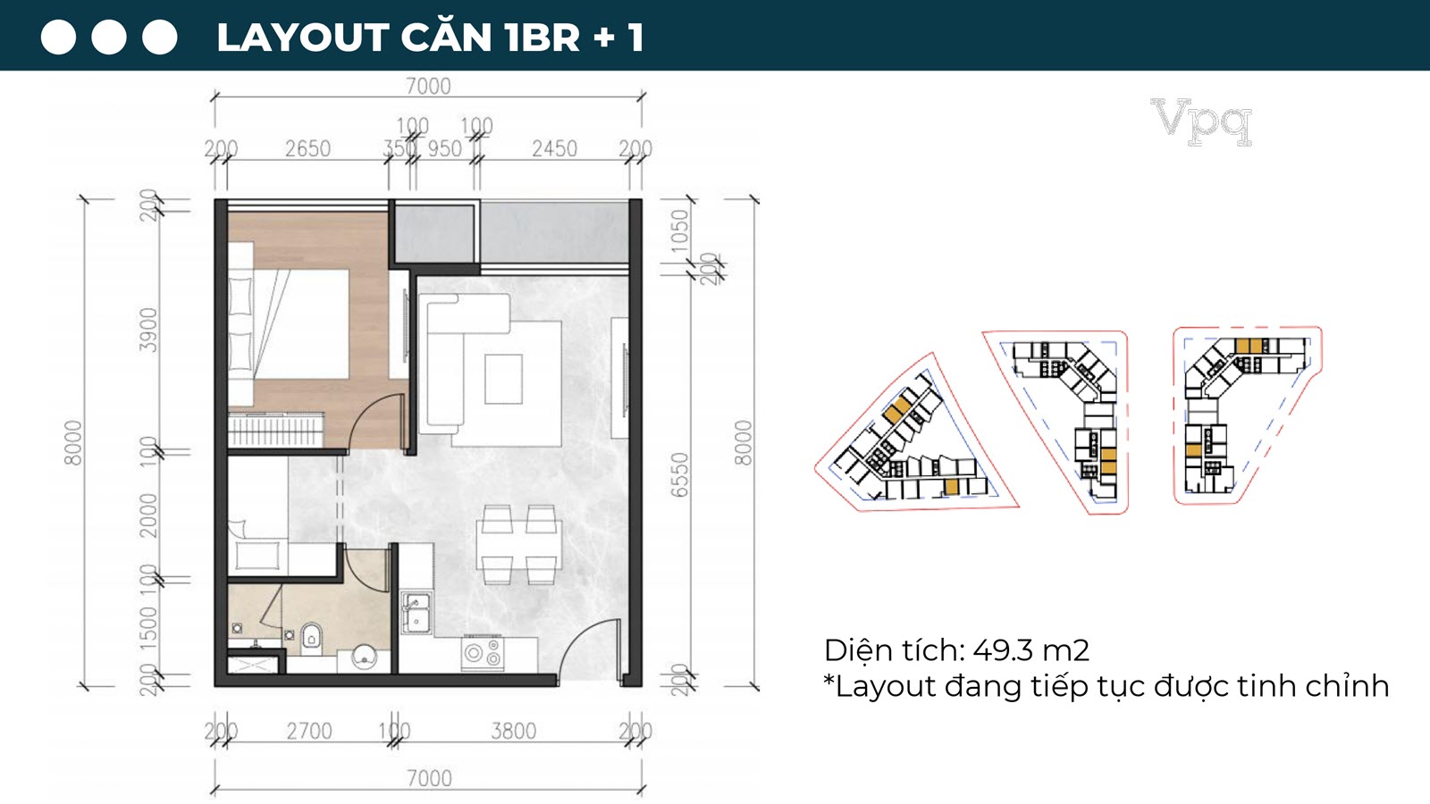 Layout căn hộ 1 ph&ograve;ng ngủ Sun Riva Vista